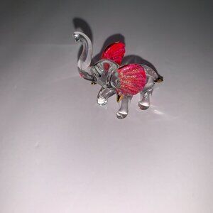Hand Blown Glass Elephant Pink Ears w Gold Accents